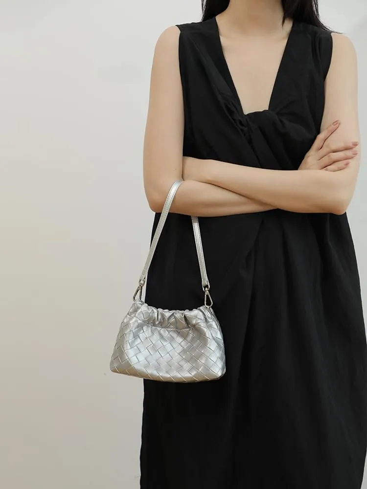 Women's Retro Genuine Leather Chain Ball Woven Shoulder Crossbody Underarm Bag Clutch Cloud Dumpling Handbag Versatile Hobo