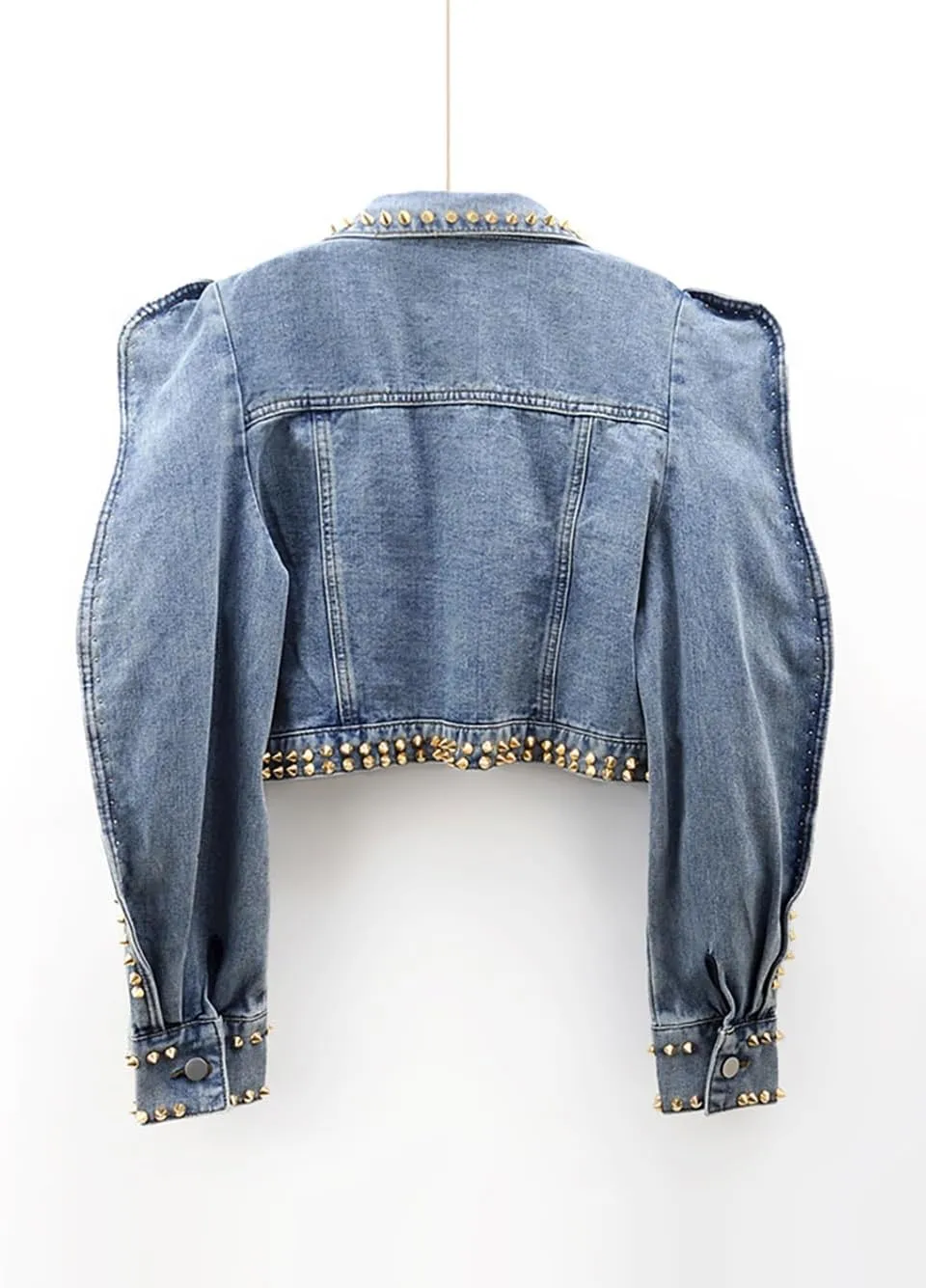 Women's Retro Rivet Long Sleeve Denim Jacket Colored Rhinestone Denim Jacket