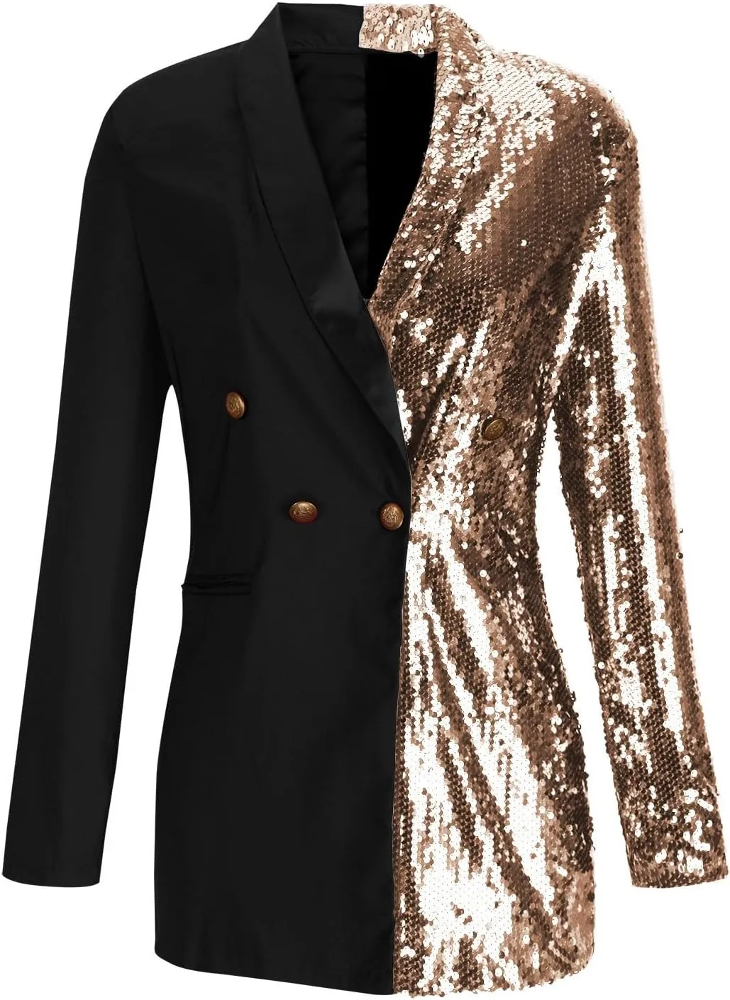 Womens Sequin Blazer Dresses Sparkle Double Breasted Formal Suit Outfits Long Sleeve Lapel Collar Party Outerwear