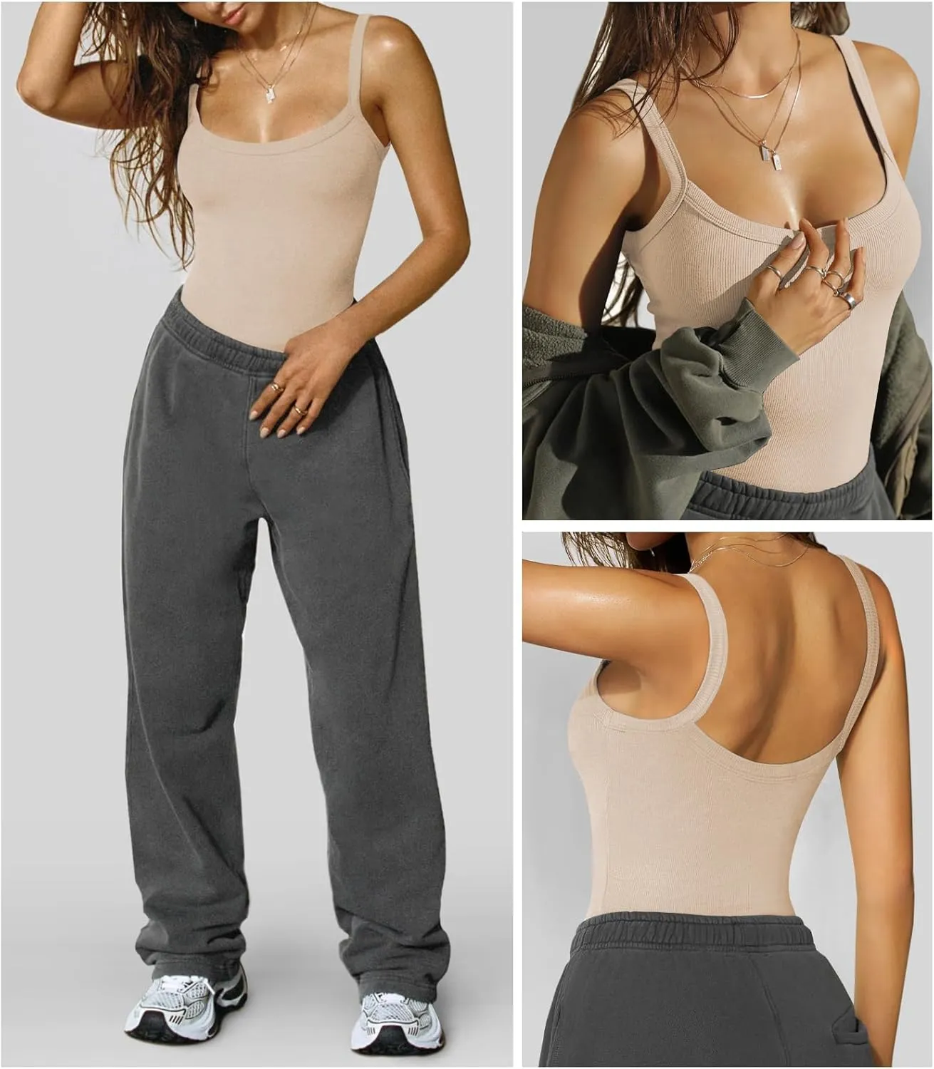Womens Sexy Low Cut Tank Tops for Women Workout Spaghetti Strap Scoop Neck Ribbed Fitted Backless Basic Going Out Tops