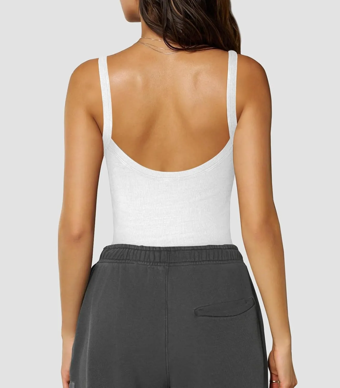 Womens Sexy Low Cut Tank Tops for Women Workout Spaghetti Strap Scoop Neck Ribbed Fitted Backless Basic Going Out Tops