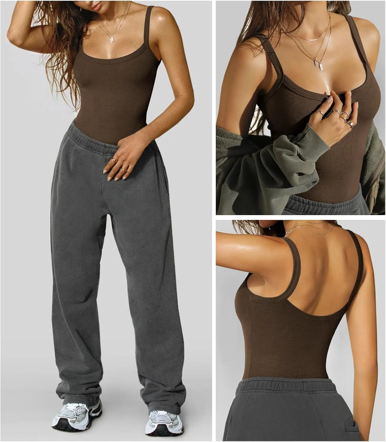 Womens Sexy Low Cut Tank Tops for Women Workout Spaghetti Strap Scoop Neck Ribbed Fitted Backless Basic Going Out Tops