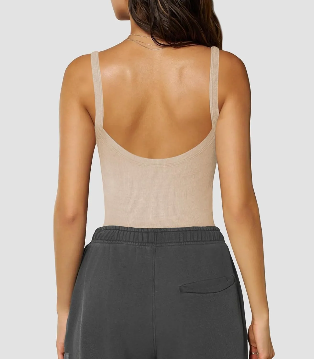 Womens Sexy Low Cut Tank Tops for Women Workout Spaghetti Strap Scoop Neck Ribbed Fitted Backless Basic Going Out Tops