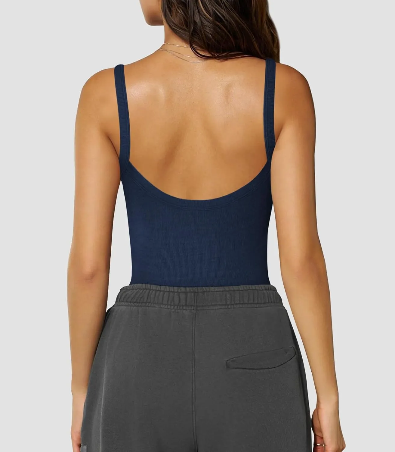Womens Sexy Low Cut Tank Tops for Women Workout Spaghetti Strap Scoop Neck Ribbed Fitted Backless Basic Going Out Tops