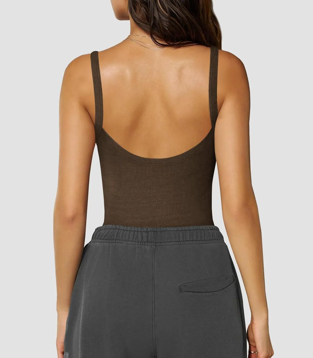 Womens Sexy Low Cut Tank Tops for Women Workout Spaghetti Strap Scoop Neck Ribbed Fitted Backless Basic Going Out Tops