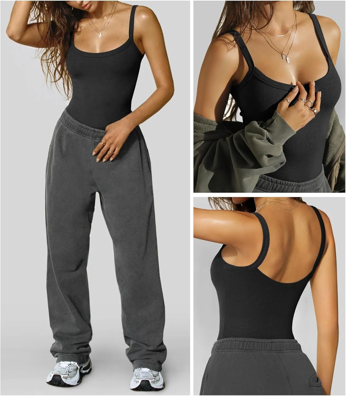 Womens Sexy Low Cut Tank Tops for Women Workout Spaghetti Strap Scoop Neck Ribbed Fitted Backless Basic Going Out Tops