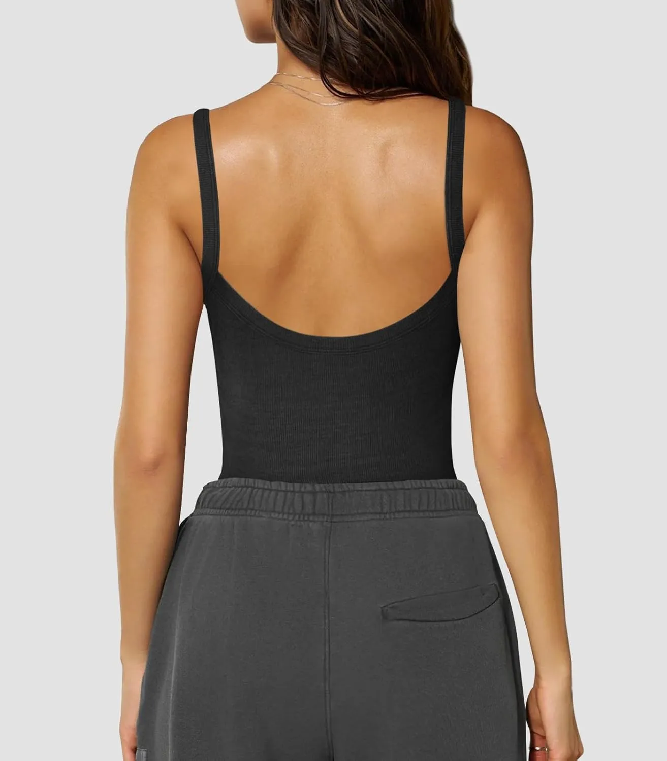 Womens Sexy Low Cut Tank Tops for Women Workout Spaghetti Strap Scoop Neck Ribbed Fitted Backless Basic Going Out Tops