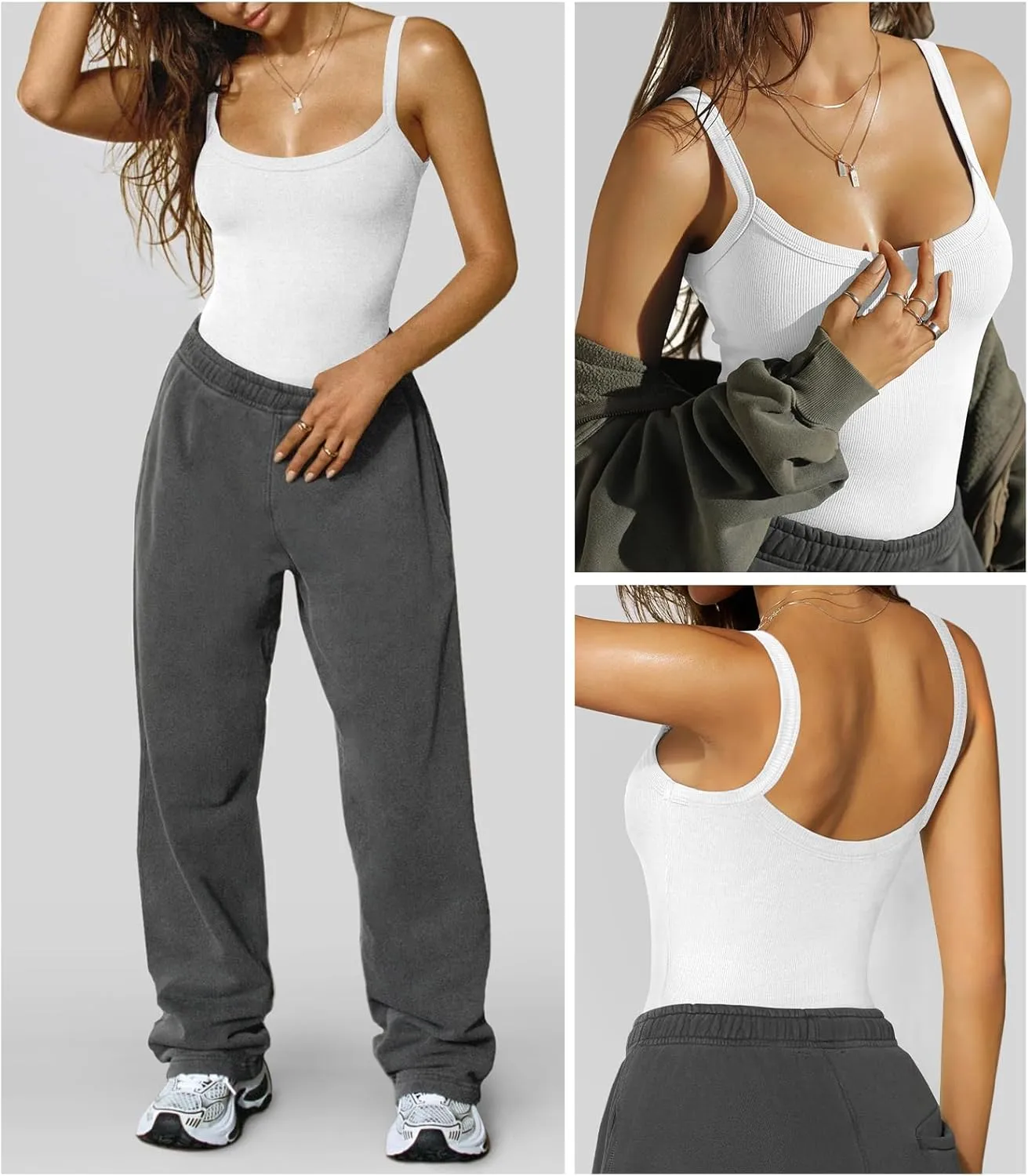 Womens Sexy Low Cut Tank Tops for Women Workout Spaghetti Strap Scoop Neck Ribbed Fitted Backless Basic Going Out Tops