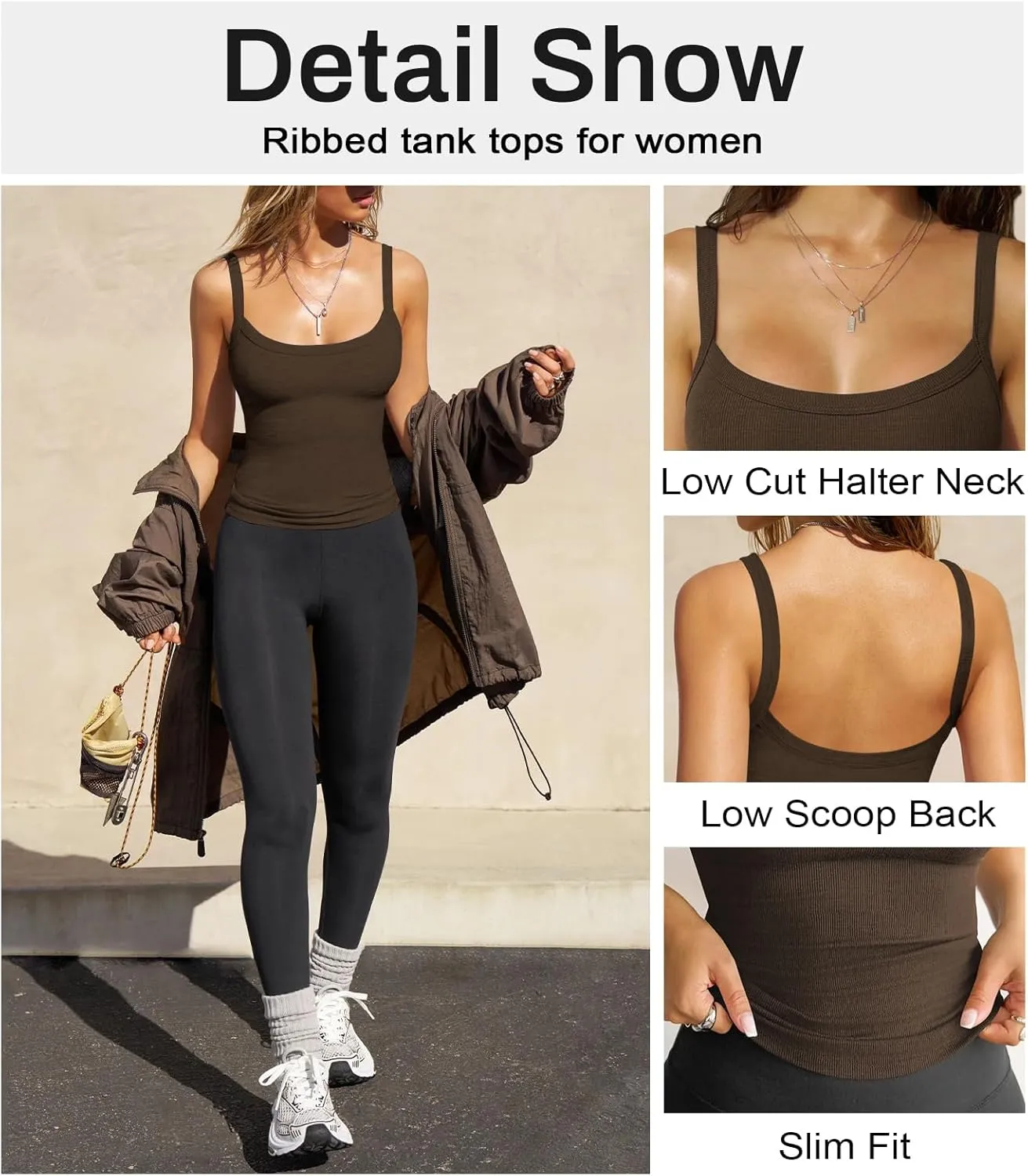Womens Sexy Low Cut Tank Tops for Women Workout Spaghetti Strap Scoop Neck Ribbed Fitted Backless Basic Going Out Tops