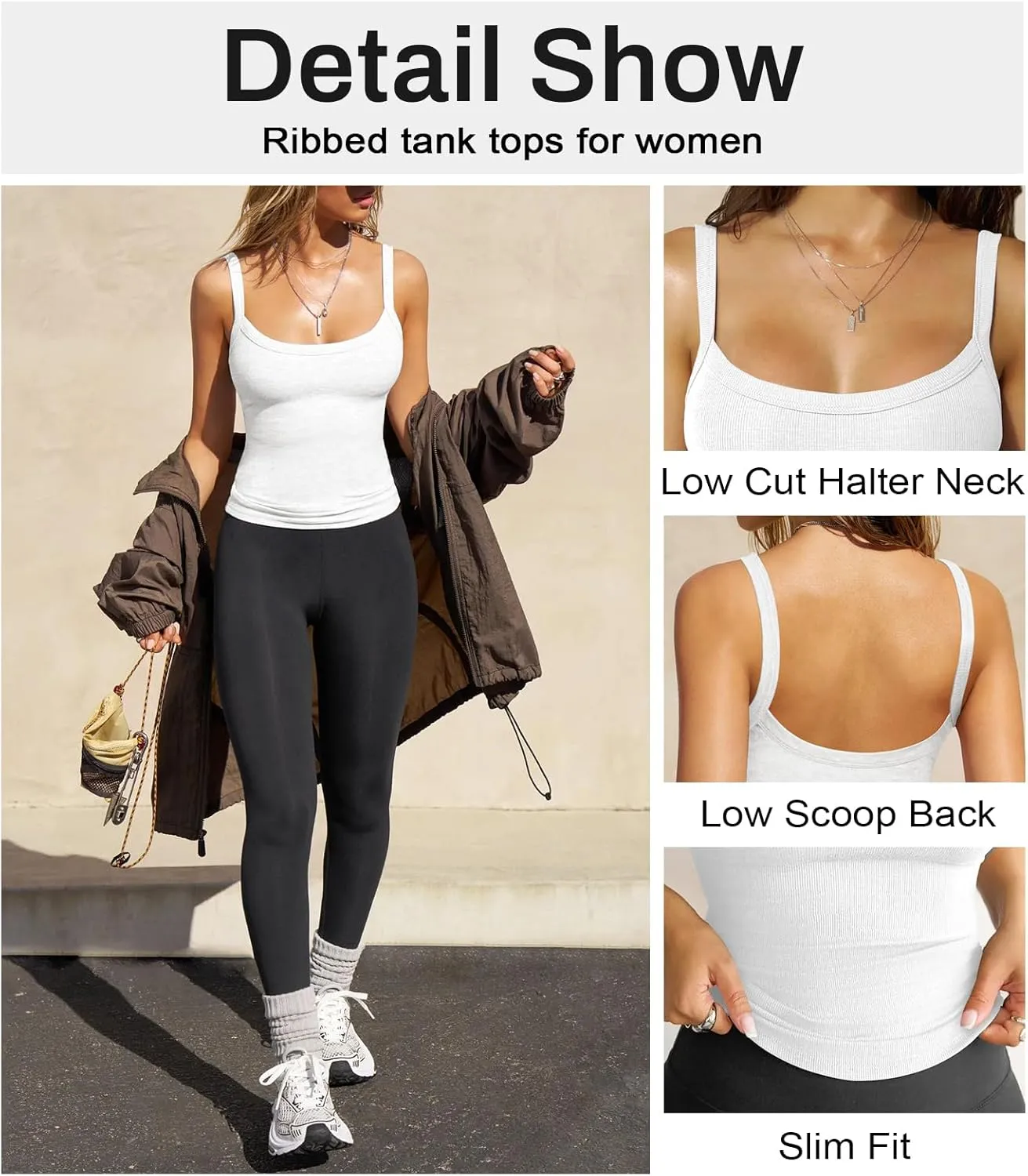 Womens Sexy Low Cut Tank Tops for Women Workout Spaghetti Strap Scoop Neck Ribbed Fitted Backless Basic Going Out Tops