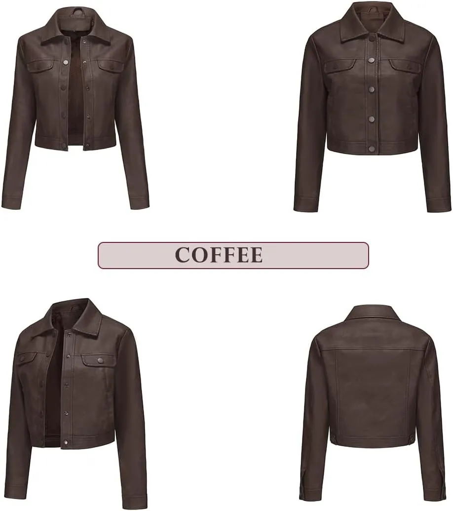 Women's Short Faux Leather Jacket, Faux Leather Women's Motorcycle Jacket, Casual Fashion Leather Jacket