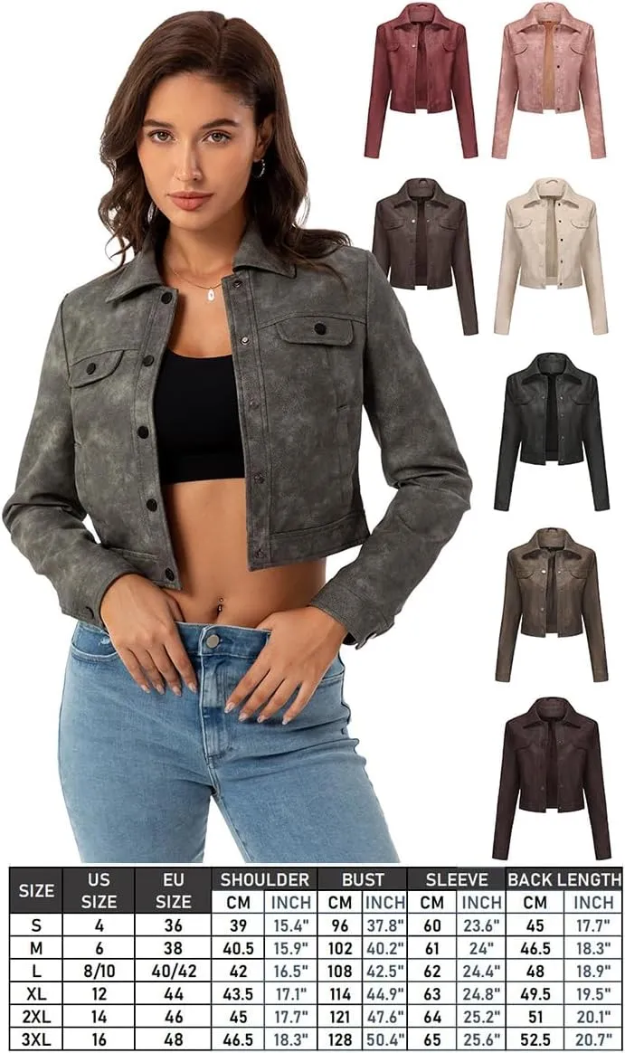 Women's Short Faux Leather Jacket, Faux Leather Women's Motorcycle Jacket, Casual Fashion Leather Jacket