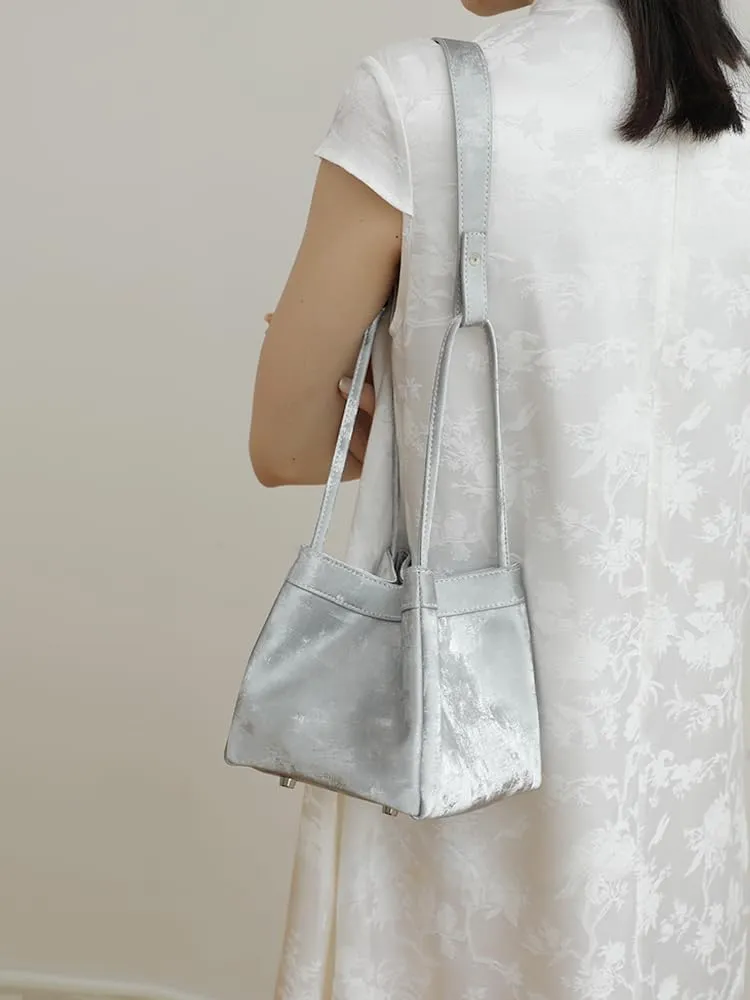 Women's Silk Bucket Box Bag Shoulder Crossbody Underarm Bag Versatile Handbag Hobo Chic Stylish Vintage Large Capacity