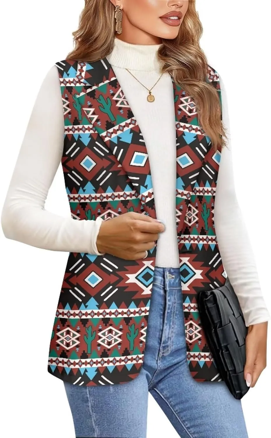Women's Sleeveless Blazer Vest Open Front Casual Suit Blazer V-Neck Lapel Outerwear Vests