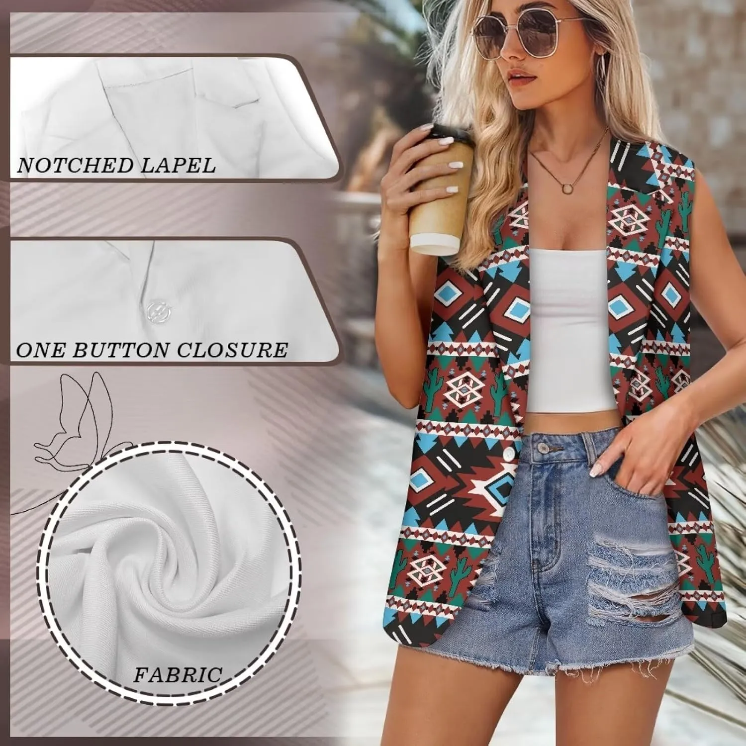 Women's Sleeveless Blazer Vest Open Front Casual Suit Blazer V-Neck Lapel Outerwear Vests