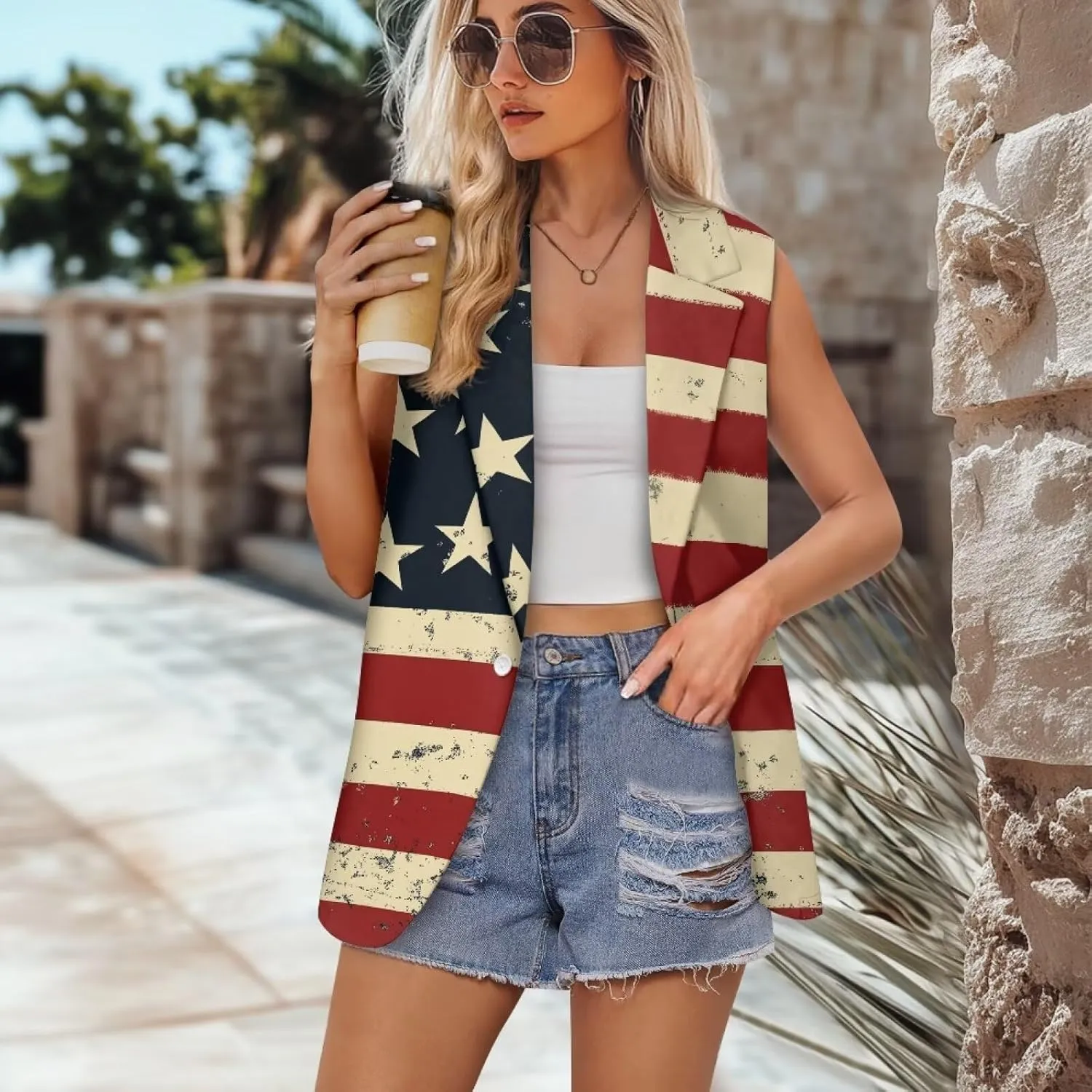 Women's Sleeveless Blazer Vest Open Front Casual Suit Blazer V-Neck Lapel Outerwear Vests