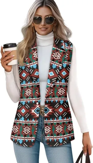 Women's Sleeveless Blazer Vest Open Front Casual Suit Blazer V-Neck Lapel Outerwear Vests