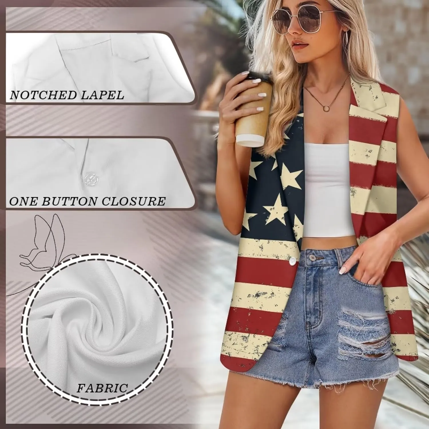 Women's Sleeveless Blazer Vest Open Front Casual Suit Blazer V-Neck Lapel Outerwear Vests