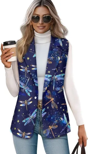 Women's Sleeveless Blazer Vest Open Front Casual Suit Blazer V-Neck Lapel Outerwear Vests