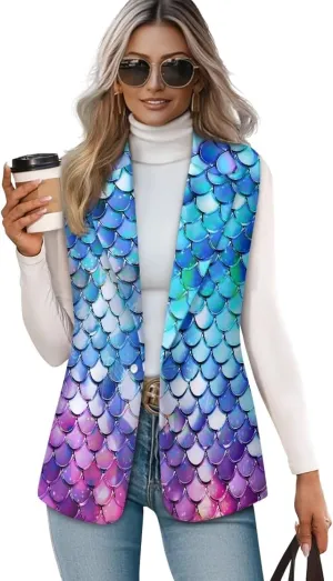 Women's Sleeveless Blazer Vest Open Front Casual Suit Blazer V-Neck Lapel Outerwear Vests