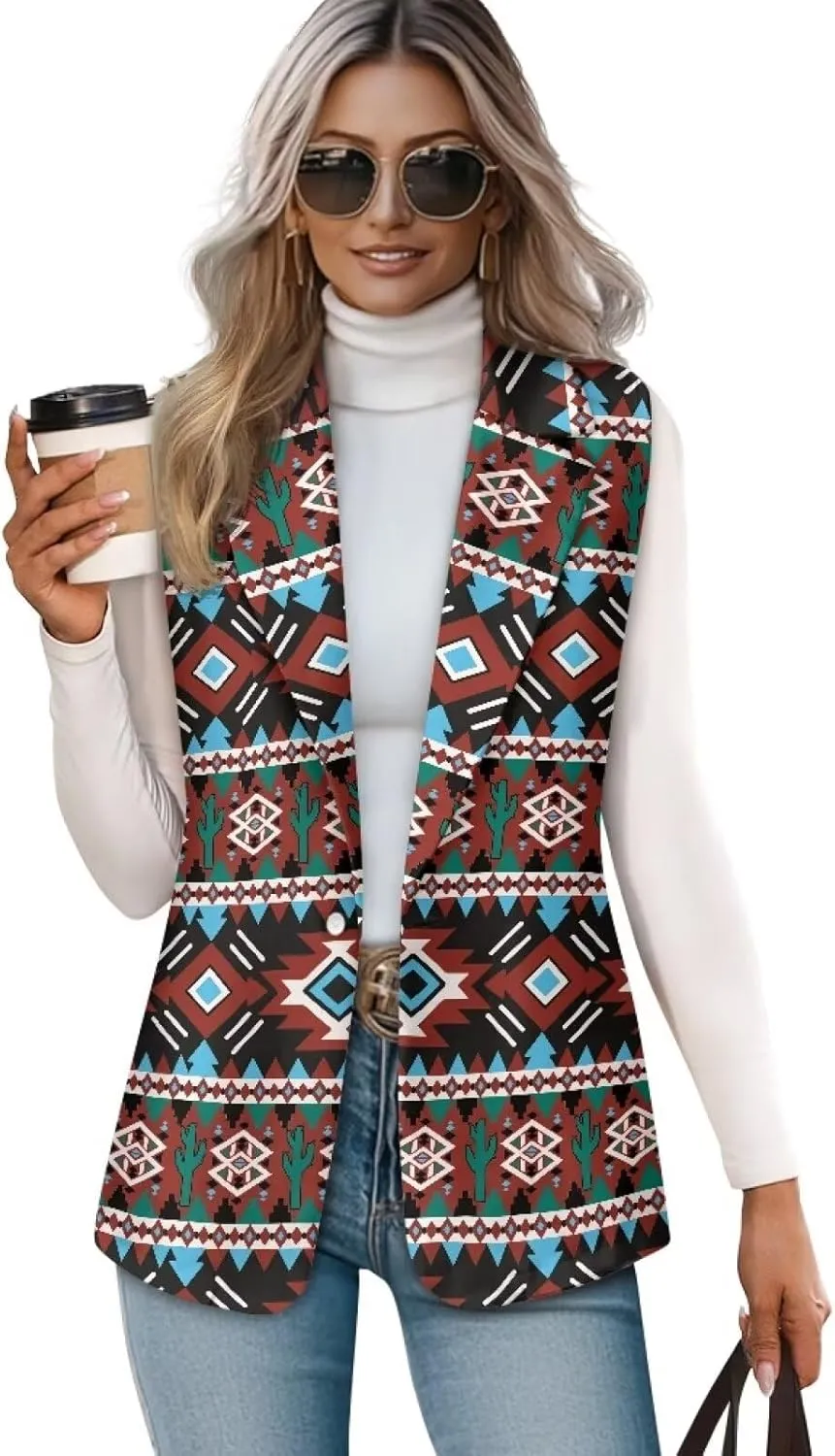 Women's Sleeveless Blazer Vest Open Front Casual Suit Blazer V-Neck Lapel Outerwear Vests