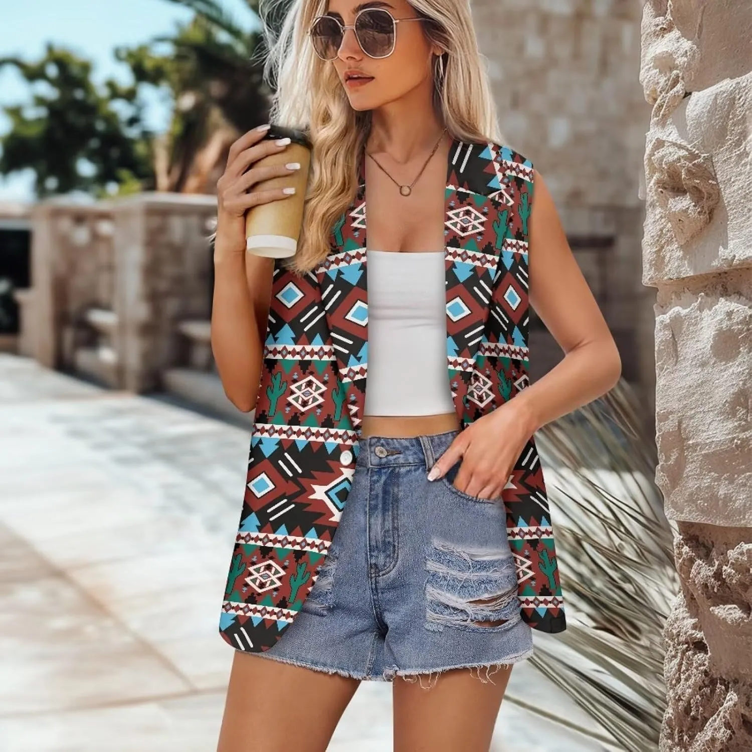 Women's Sleeveless Blazer Vest Open Front Casual Suit Blazer V-Neck Lapel Outerwear Vests