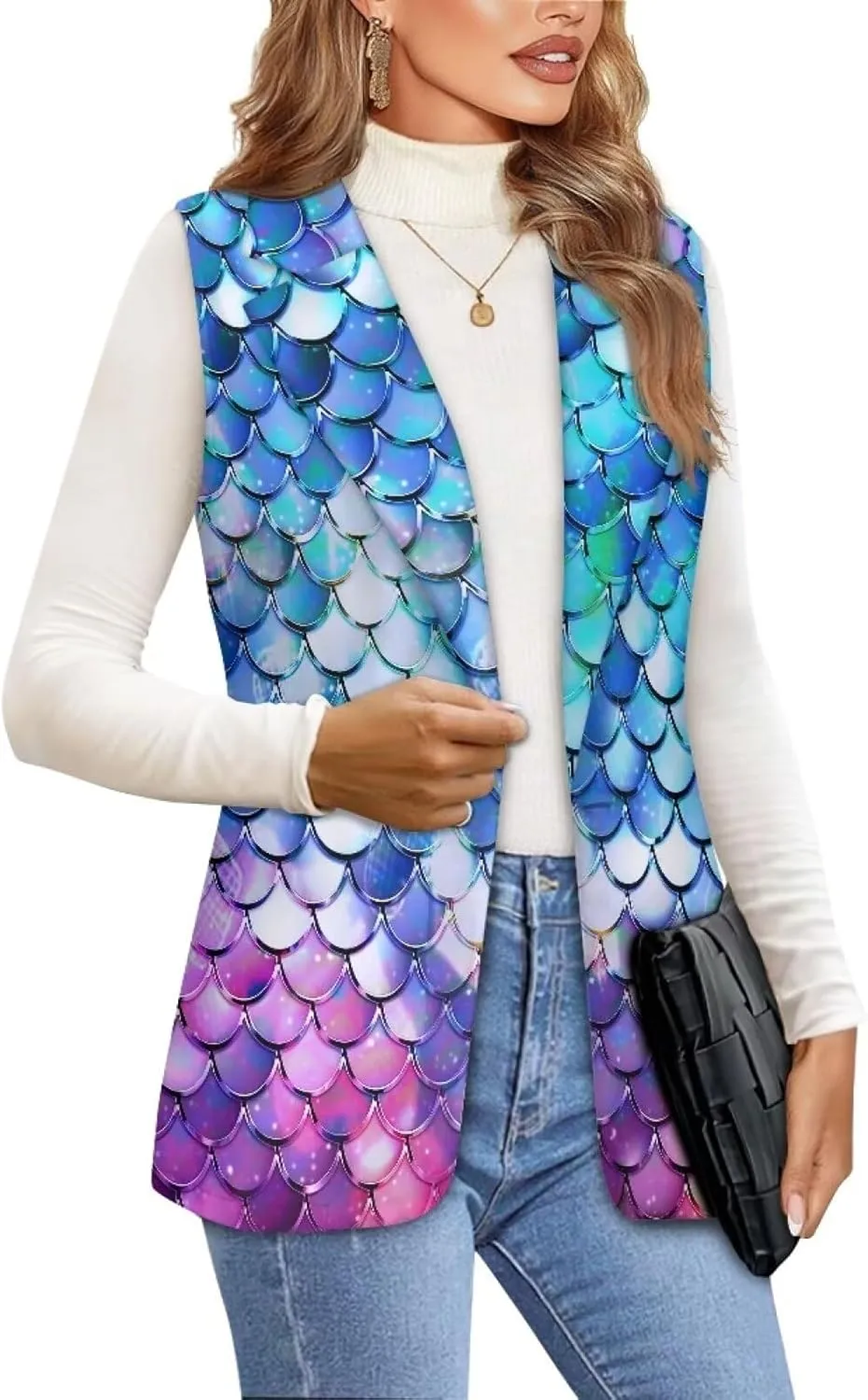 Women's Sleeveless Blazer Vest Open Front Casual Suit Blazer V-Neck Lapel Outerwear Vests