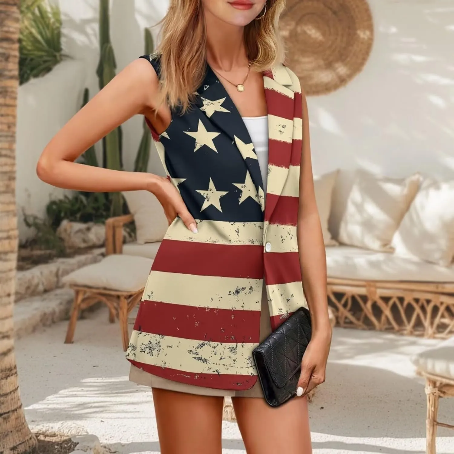 Women's Sleeveless Blazer Vest Open Front Casual Suit Blazer V-Neck Lapel Outerwear Vests