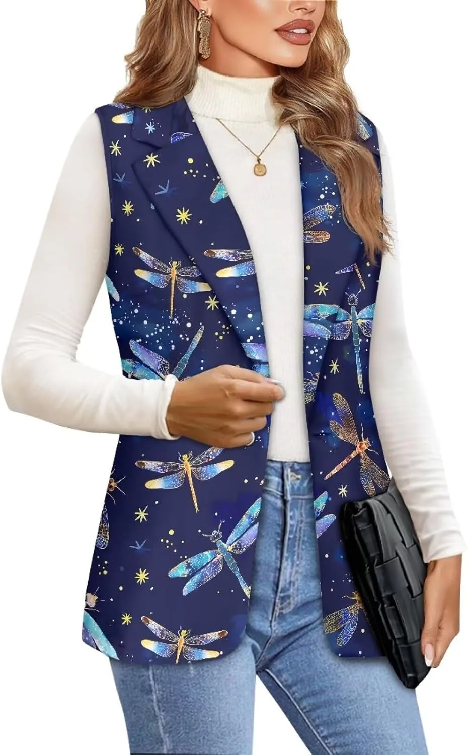 Women's Sleeveless Blazer Vest Open Front Casual Suit Blazer V-Neck Lapel Outerwear Vests