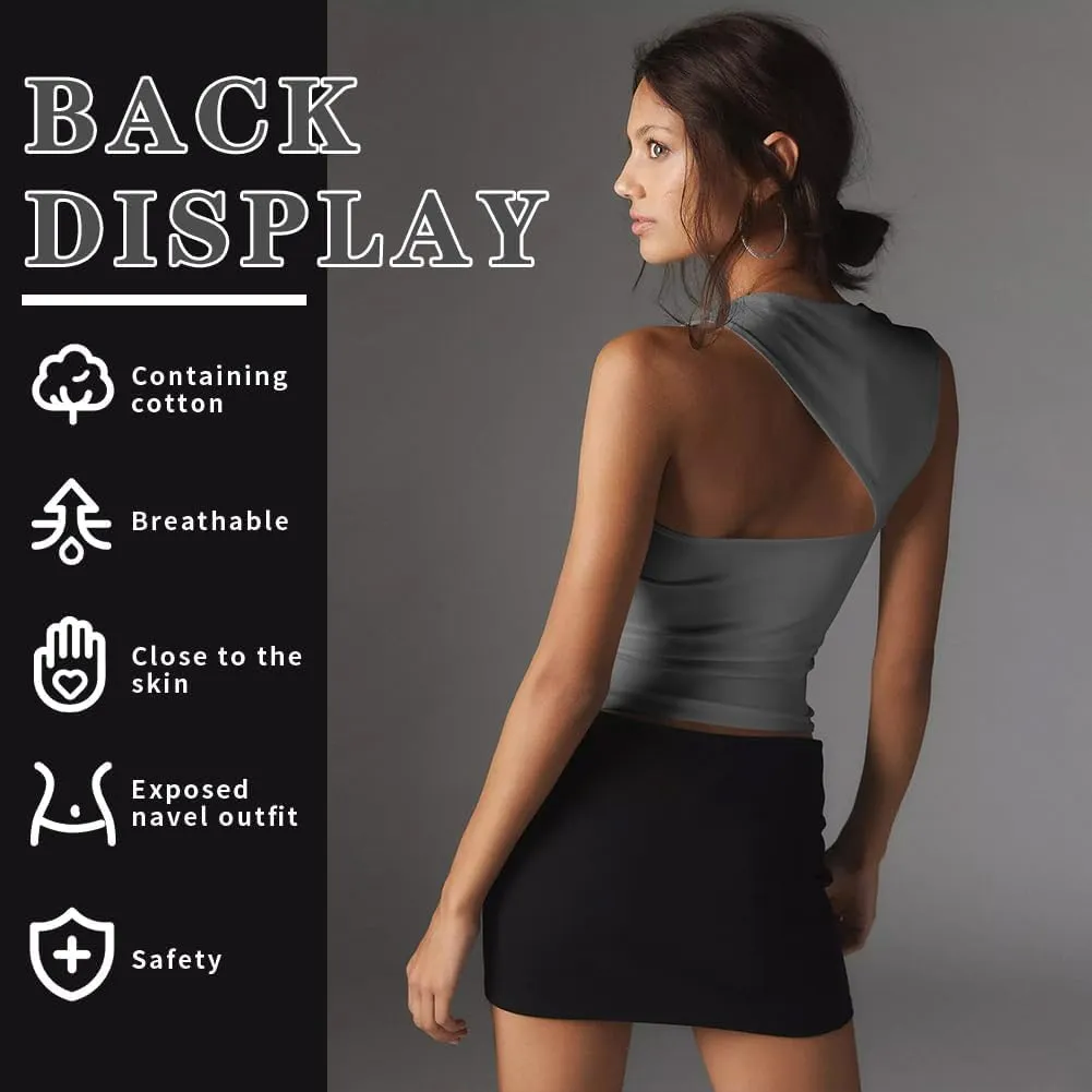 Women's Sleeveless Oblique Neck Crop Tops Fitness Casual Basic Camisole Workout Tank