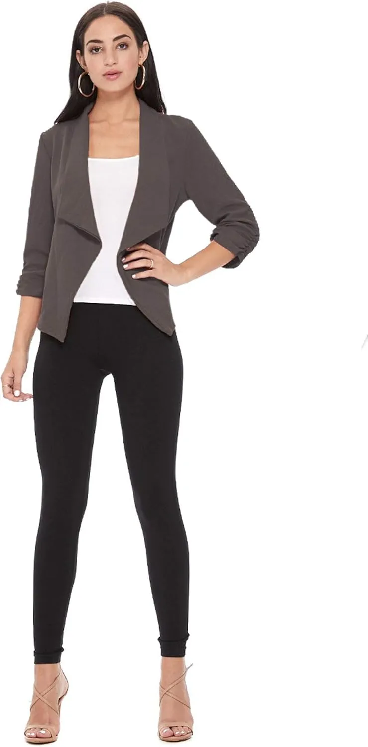 Women's Solid Casual Draped Open Front 3/4 Sleeve Outerwear Blazer Jacket/Made in USA