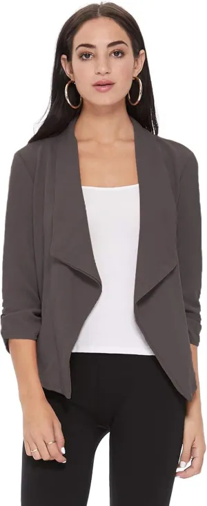 Women's Solid Casual Draped Open Front 3/4 Sleeve Outerwear Blazer Jacket/Made in USA