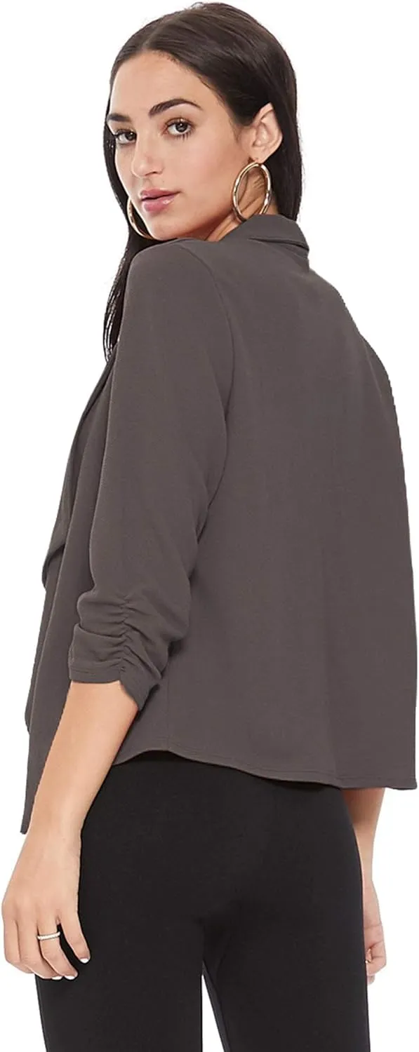 Women's Solid Casual Draped Open Front 3/4 Sleeve Outerwear Blazer Jacket/Made in USA