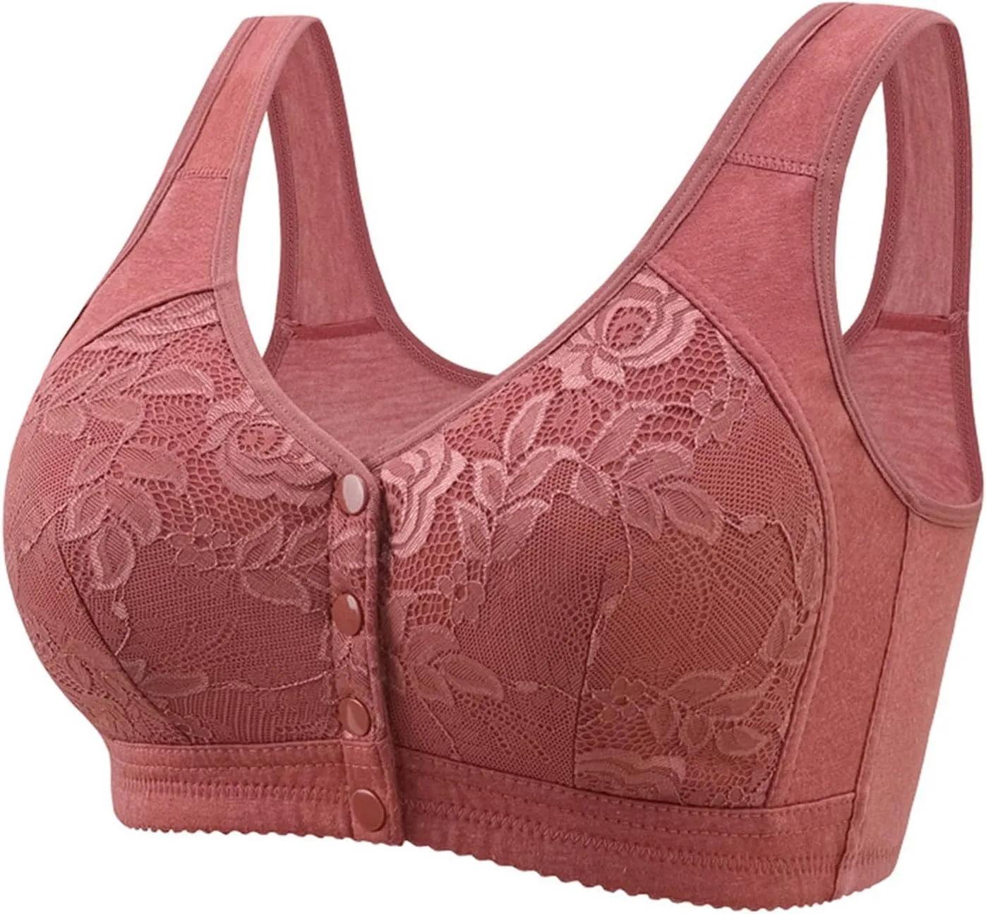 Women'S Sports Solid Color Lace Front Fastening Easy to Wear Bra without Steel Ring Comfortable Breathable Bra, Large