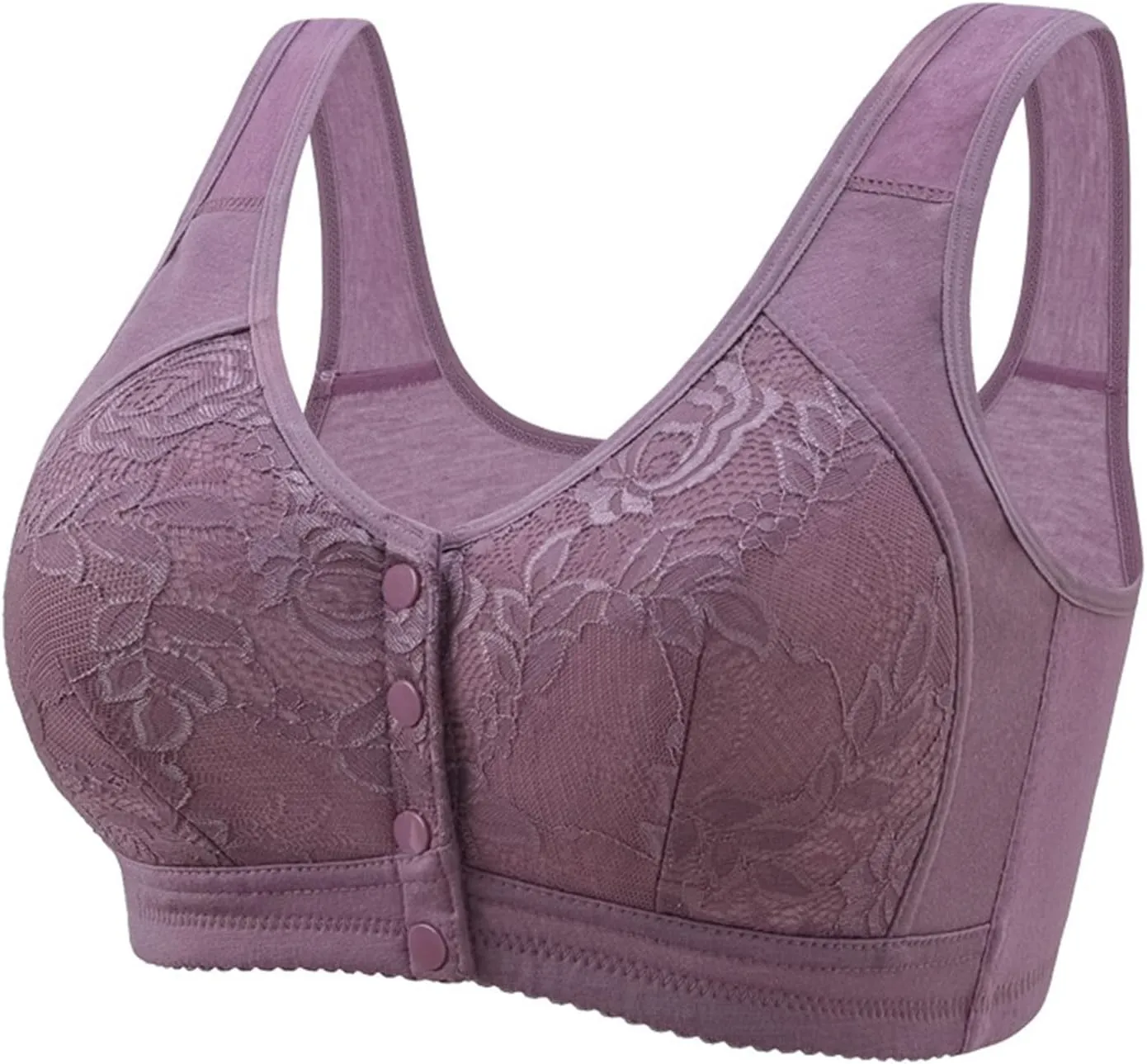 Women'S Sports Solid Color Lace Front Fastening Easy to Wear Bra without Steel Ring Comfortable Breathable Bra, Large
