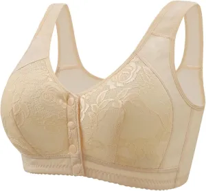 Women'S Sports Solid Color Lace Front Fastening Easy to Wear Bra without Steel Ring Comfortable Breathable Bra, Large