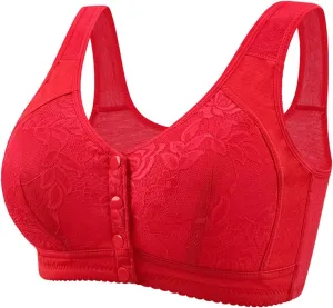 Women'S Sports Solid Color Lace Front Fastening Easy to Wear Bra without Steel Ring Comfortable Breathable Bra, Large