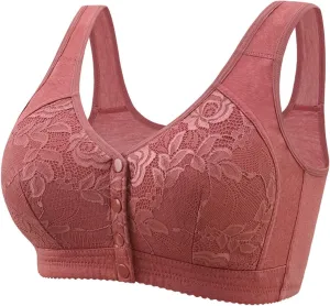 Women'S Sports Solid Color Lace Front Fastening Easy to Wear Bra without Steel Ring Comfortable Breathable Bra, Large