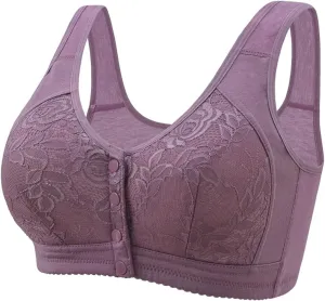 Women'S Sports Solid Color Lace Front Fastening Easy to Wear Bra without Steel Ring Comfortable Breathable Bra, Large