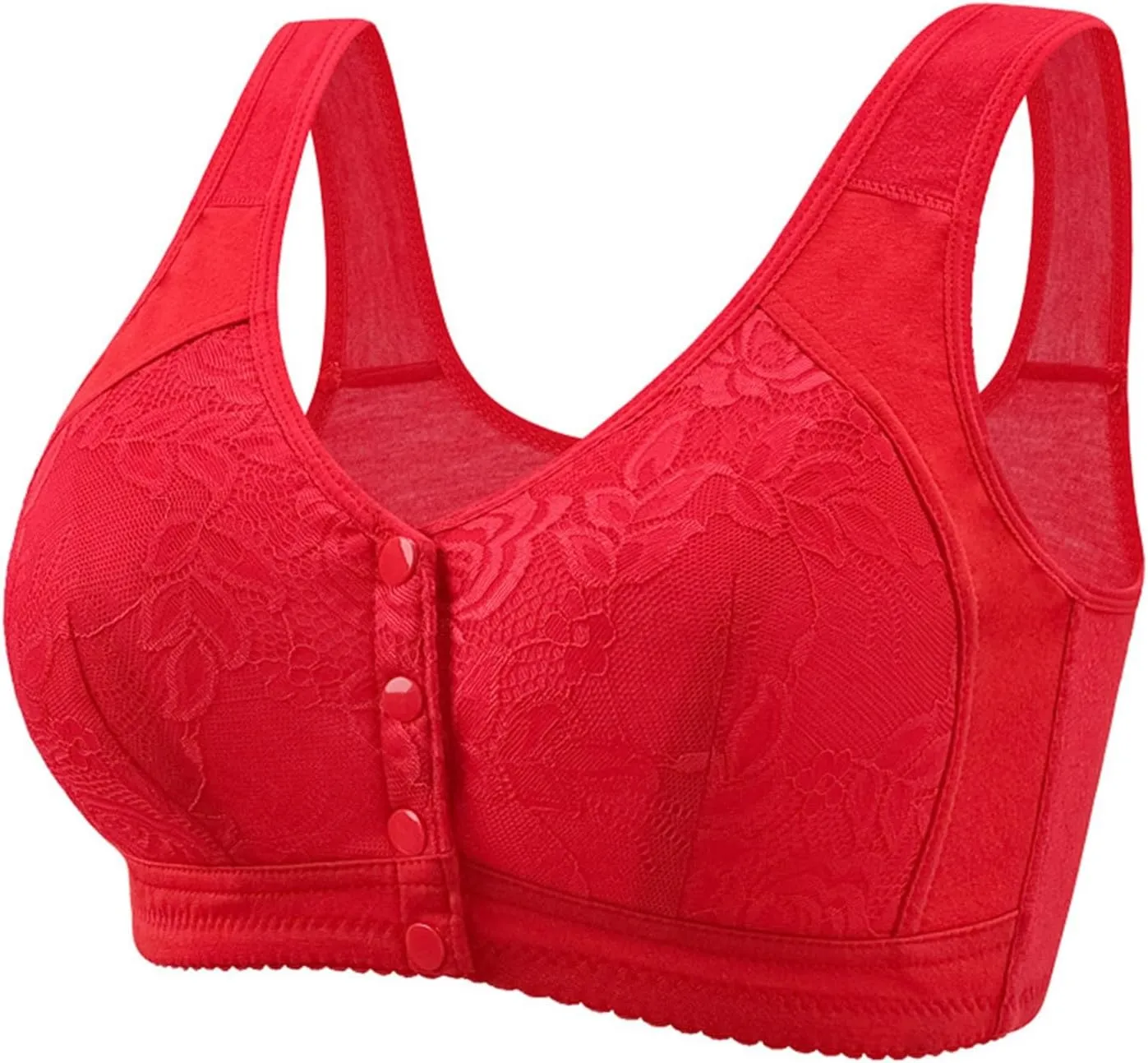 Women'S Sports Solid Color Lace Front Fastening Easy to Wear Bra without Steel Ring Comfortable Breathable Bra, Large