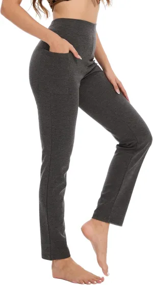 Women's Straight Leg Yoga Pants with Pockets, High Waist Tummy Control Slim Fit Lounge Workout Pants