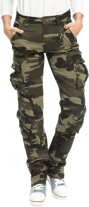 Womens Stretch Casual Cargo Work Pants Camo Combat Tactical Travel Pants with 8 Pockets