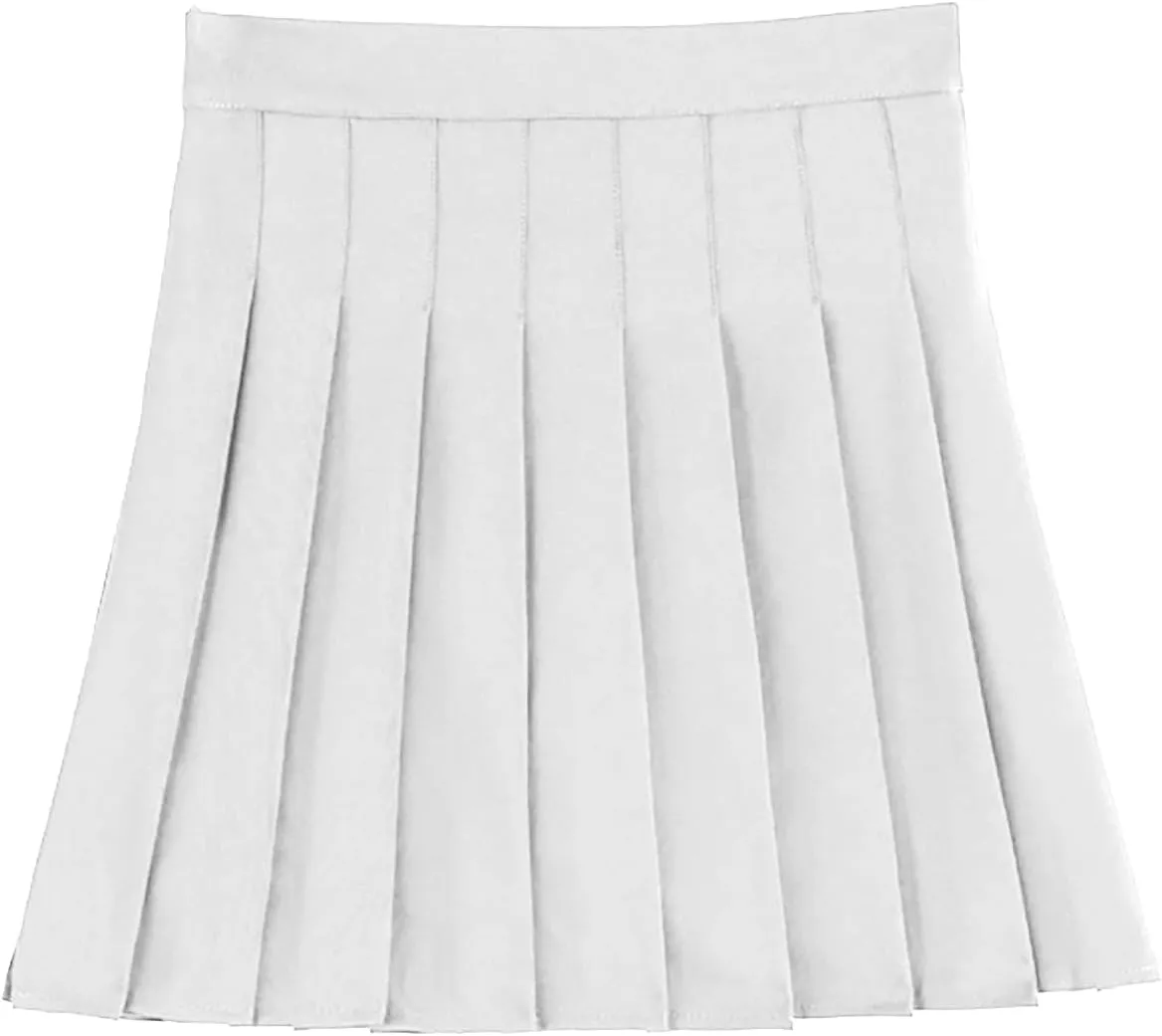 Womens Stretchy Pleated Skirts Mini Skater Basic Comfort High Waisted Cheerleader School A-Line Uniform Slit Skort