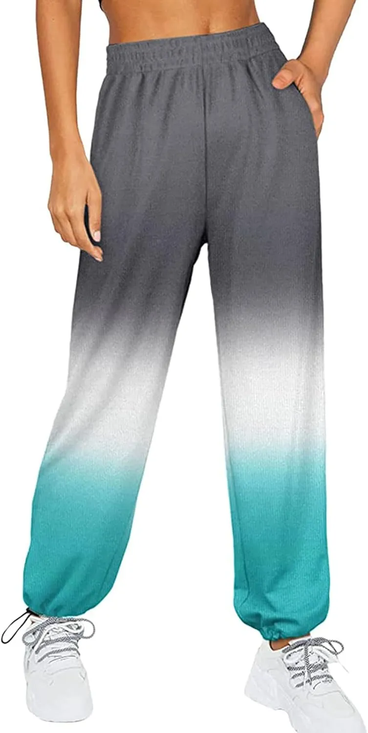 Women's Sweatpants Casual Loose Patchwork Lounge Trousers with Pockets High Waist Drawstring Cinch Bottom Jogger Pants