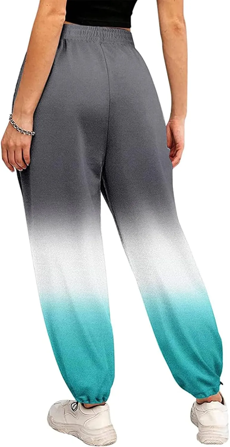 Women's Sweatpants Casual Loose Patchwork Lounge Trousers with Pockets High Waist Drawstring Cinch Bottom Jogger Pants