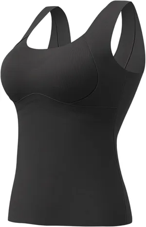 Womens Thermal Tank Tops with Built in Bra Warm Underwear High Stretch Sleeveless Cami Tank Top Camisoles Base Vest