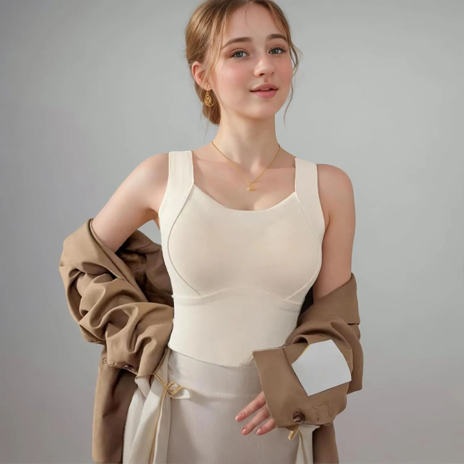 Womens Thermal Tank Tops with Built in Bra Warm Underwear High Stretch Sleeveless Cami Tank Top Camisoles Base Vest