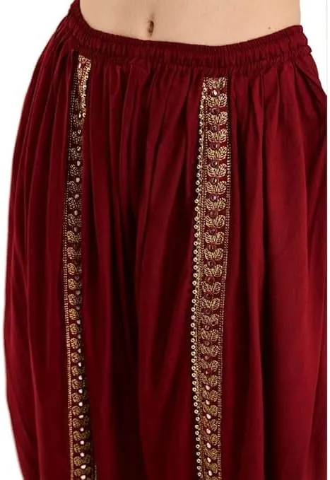 Women's Traditional Dhoti Harem Pants, Cream White with Gold Embellishments, Free Size 28-36