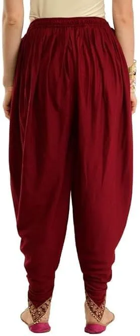Women's Traditional Dhoti Harem Pants, Cream White with Gold Embellishments, Free Size 28-36