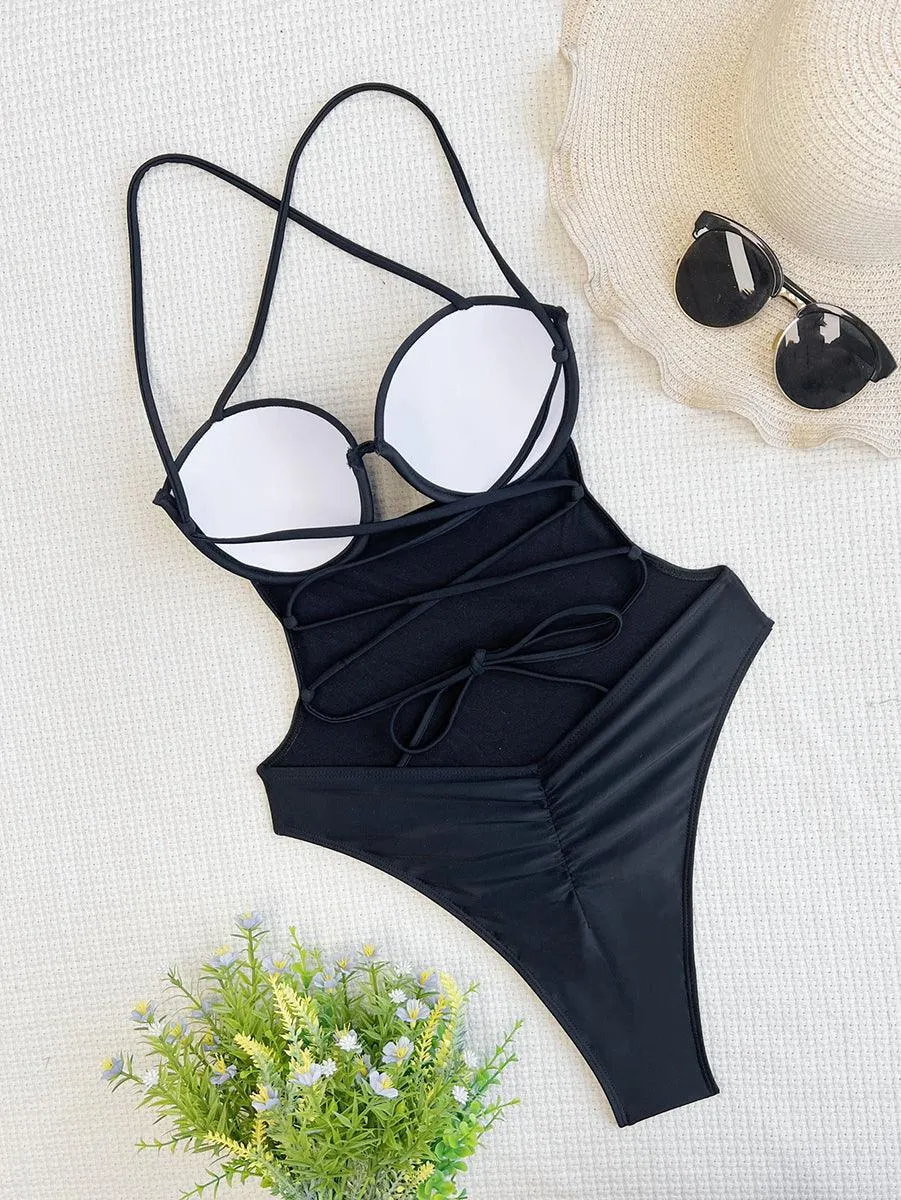 Women's Tummy Control Cross Straps Swimsuit | Modest Swimwear